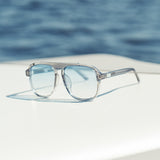 Brille "Toni" - Grauer Rahmen, Blaues Glas - Blue Gradient